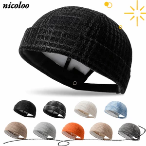 Mũ dạo phố NICOLOO Beanie, Mũ Docker không vành bằng sợi Hip Hop, Lưới lớn thời trang thoáng khí màu trơn Skullcap dành cho nam nữ