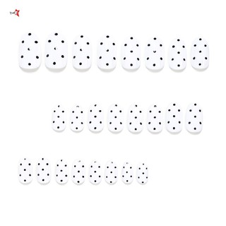 Đen Trắng Chấm Bi Ngắn Hình Bầu Dục Móng Tay Giả 24 Miếng Chất Liệu Nhựa Thoải Mái Mặc