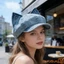 Nữ Tai Mèo Trang Trí Mũ Nồi Denim Xuân Hè Vintage Mũ Newsboy Dễ Thương