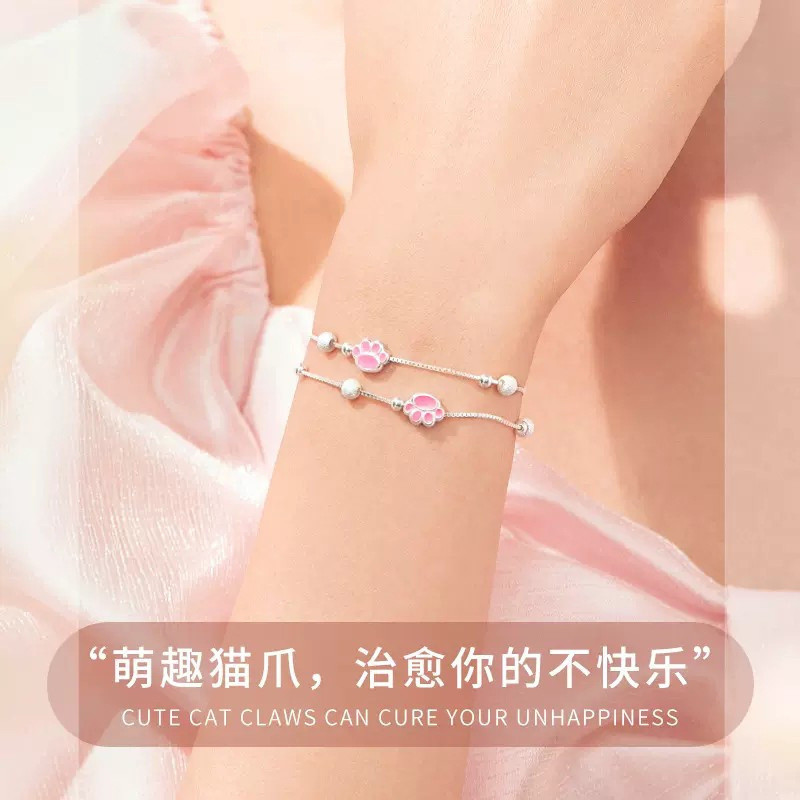 Vòng tay chân mèo màu hồng ngọt ngào cho bé gái