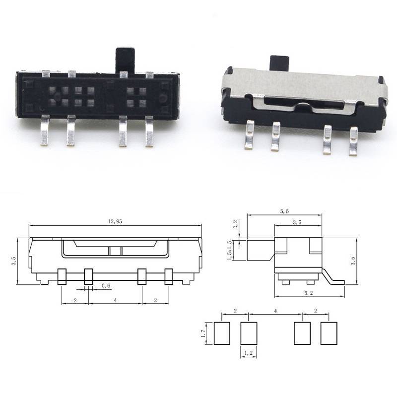 NS 10 Cái 4 Pin Công Tắc Trượt Mini Bật Tắt 3 Vị Trí Micro Trượt Chuyển Đổi Công Tắc Thu Nhỏ Ngang Trượt Công Tắc NS