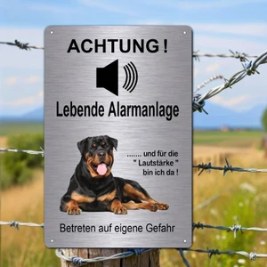 CIFbuy Ký cảnh báo an ninh cho chó Rottweiler ngộ nghĩnh, Mảng kim loại văn bản Đức cho quà tặng nghệ thuật treo tường ngoài trời