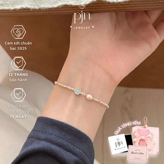 Vòng Tay Nữ PJN Bạc 925 Charm Hoa Xanh Mix Hạt Ngọc – Phụ Kiện Thanh Lịch Đi Làm Đi Chơi