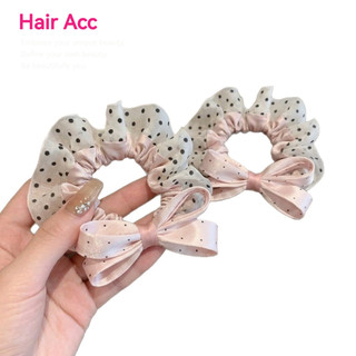 Phong Cách Hàn Quốc Chấm Bi Satin Nơ Scrunchy Dây Buộc Tóc Cao Cấp Nhẹ Nhàng Cô Gái Trái Tim Đi Lại Tất Cả Trận Đấu Đầu Dây Cao Su
