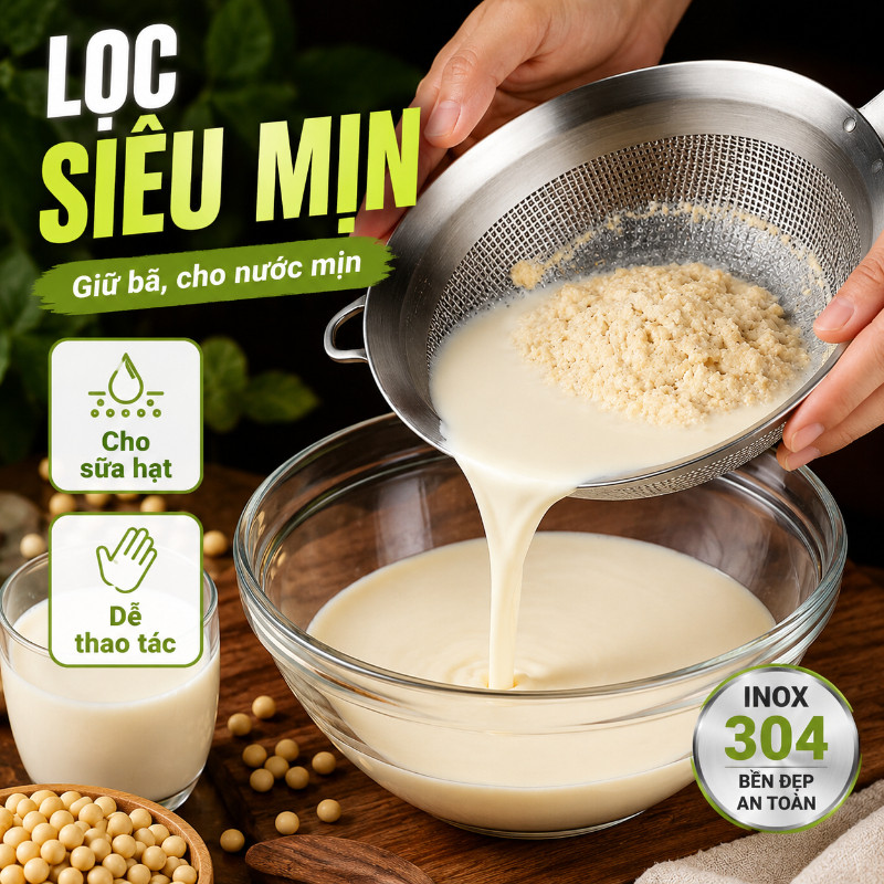 Rây Lọc Lưới Inox 304 Cao Cấp Bền Đẹp Để Lọc Cháo Sữa Đậu Rây Bột Dùng Trong Bếp Nấu Ăn