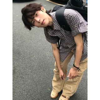 Áo sơ mi nam GKSSS ngắn tay thương hiệu thời trang cổ điển Mỹ áo sơ mi ca rô Hàn Quốc