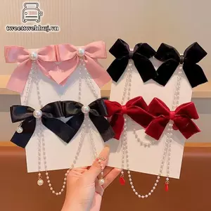 Tweeduj Thanh Lịch Vintage Nơ Ngọc Trai sel Dây Xích Kẹp Tóc Ngọt Ngào Kẹp Tóc Thời Trang Phụ Kiện Tóc VN