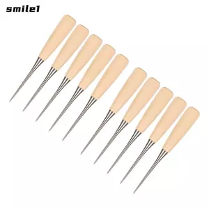 NHỎ 10 Chiếc Da Đấm, Tay Cầm Bằng Gỗ Da Inox Awl, Khâu Đục Lỗ Máy Làm Lỗ Da Đấm DIY May