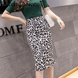 Nữ Thời Trang Da Báo Co Giãn Váy Bút Chì Nữ Cao Cấp Dây Kéo Chia Váy Midi