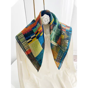 ☘️Khăn lụa Đa năng Phong cách retro Pháp Lãng Mạn Phù Hợp Với Nhỏ Tươi Nguyên Chất Cotton Khăn Vuông Nữ Mùa Hè Mỏng Phong Cách Thời Trang Tính Khí Khăn Lụa Khăn Trang Trí