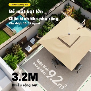 Ô dù sân Vuông 2.5m Mái Chéo Cao Cấp Ngoài Trời Khung Nhôm Xoay 360° Dù Che Nắng Sân Vườn Café