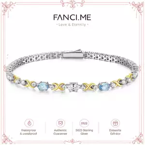 FANCIME "Eternal Duo" March Birthstone Vòng tay Tennis bạc Aquamarine Sterling