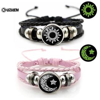 KUZHEN 2 Chiếc Dạ Quang Cặp Đôi Vòng Tay Mặt Trăng Mặt Trời Có Thể Điều Chỉnh Bện Vòng Tay Tình Bạn Thời Trang Lãng Mạn Trang Sức Quà Tặng Sinh Nhật HOT