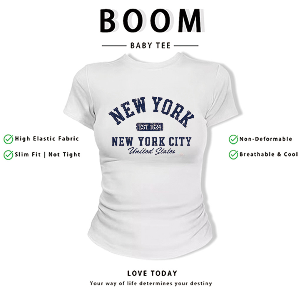 BOOM Áo Baby Tee Nữ Cotton Ôm Body-Áo Thun Ngắn Tay Y2K In Hình PhongCách Mùa Hè, Cổ Tròn Hàng Đầucách hàn quốc phong&53