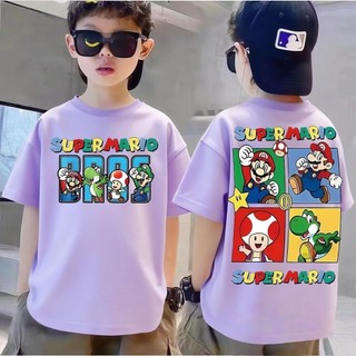 2026 Áo thun  trẻ em tay ngắn cotton thoáng khí in hình super mario Phù hợp cho trẻ em tay ngắn năm mới