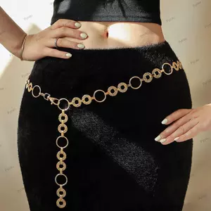Thắt lưng liên kết cơ thể PYCOU, Thắt lưng tròn bằng kim loại, Dây chuyền thời trang nữ có thể điều chỉnh màu vàng / bạc thanh lịch cho váy jean