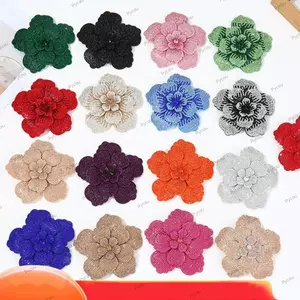 PYCOU Miếng Dán Hoa Kim Cương Giả, Vải Thổ Cẩm Hoa Camellia Ba Chiều Lấp Lánh, Đồ May Thủ Công DIY Sang Trọng Trang Trí Hoa Hồng Thổ Cẩm Vải Trang Trí Đầm