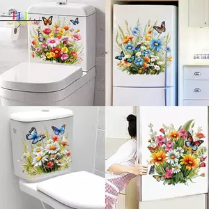 HL Bướm Hoa Chống Thấm Nước Nhà Vệ Sinh Stier Phòng Tắm Ghế Vệ Sinh Làm Đẹp Trang Trí Stier Tự Dính Đề Can LMWU