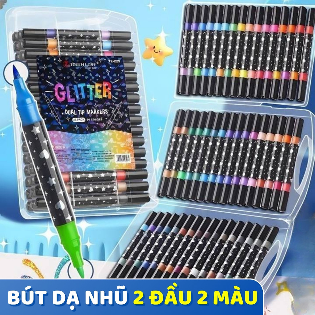Bút dạ màu acrylic marker 24 màu 2 đầu ngòi nhọn  màu sắc tươi sáng bám tốt trên nhiều bề mặt