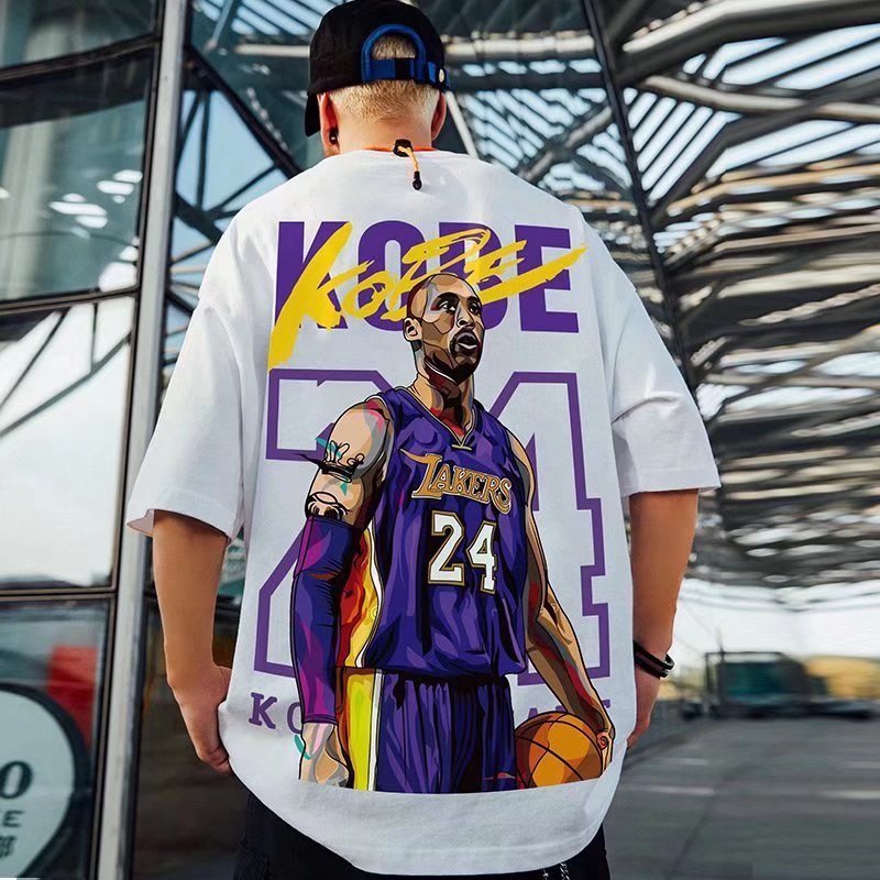 Kobe Bryant 24 Tribute Áo thun dạo phố ngoại cỡ dành cho nam - Áo thun thường ngày phong cách Hip-Hop đô thị