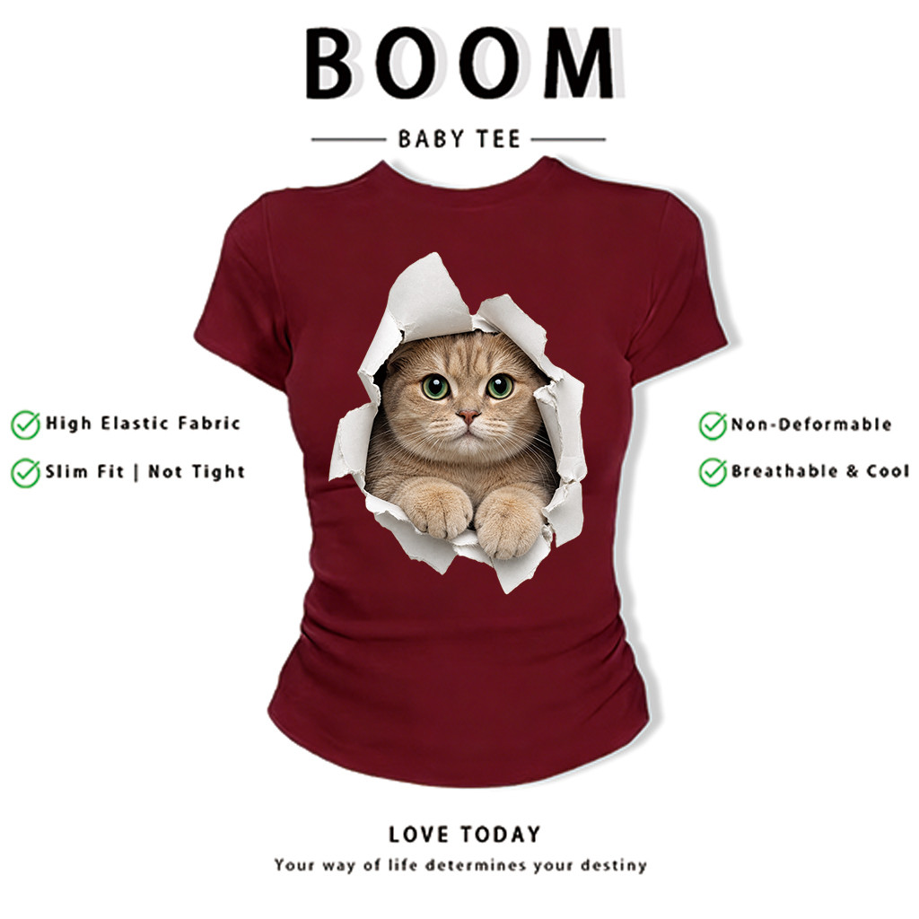 BOOM Áo Baby Tee Nữ Cotton Ôm Body-Áo Thun Ngắn Tay Y2K In Hình PhongCách Mùa Hè, Cổ Tròn Hàng Đầucách hàn quốc phong&61