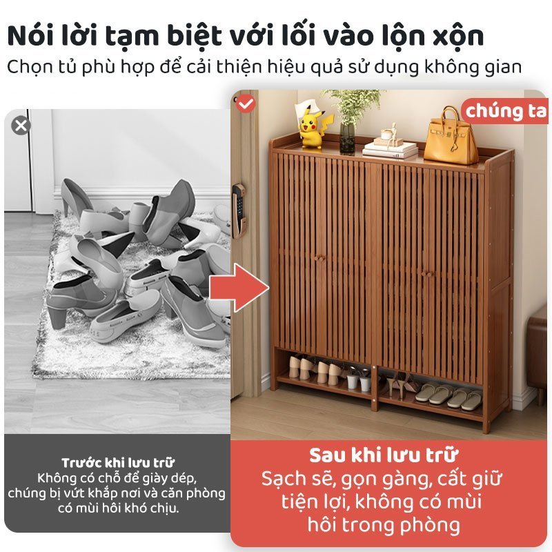 Tủ Giày Dép Bằng Tre Nhiều Lớp Chống Bụi Sức Chứa Lớn Giải Pháp Lưu Trữ Thông Minh