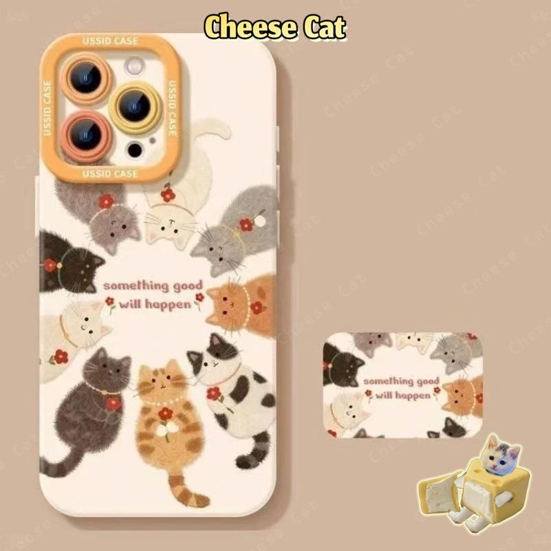 Ốp điện thoại mèo hoa đỏ nhỏ cho iPhone 17 Pro Max cho iPhone 13 14 15 Plus 11 12 16 Pro Max XR Xs Max 7Plus 6 8 SE