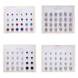 Bộ Bông Tai Thời Trang 12 Đôi Tròn Trang Sức Nhỏ Zircon Gói Thẻ Màu Hỗn Hợp Phù Hợp Với Bông Tai Ngọc Trai Giả Phong Cách Ngọc Trai