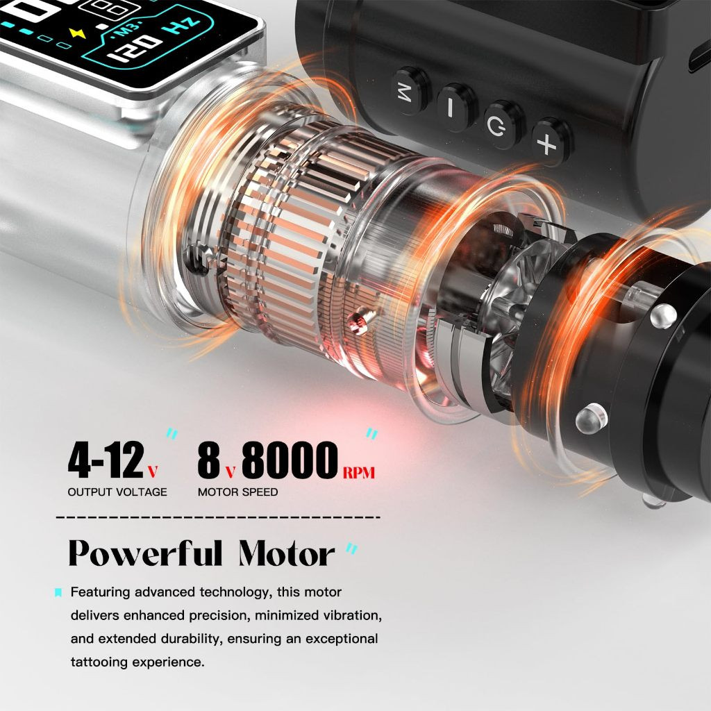 Máy xăm không dây với 7 nét có thể điều chỉnh & Pin 2300mAh - Chế độ bình thường / Khởi động nhảy / Chấm