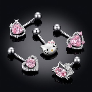1PC 14G Hồng Thép không gỉ Hello Kitty 10mm Rốn Xuyên