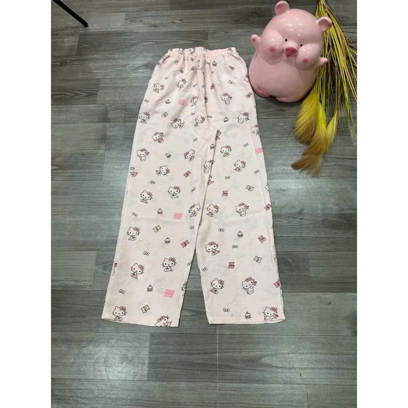 Bộ quần dài kity màu hồng +phối áo CROPTOP hình nơ kolila xinh xắn-thoitrangthubio