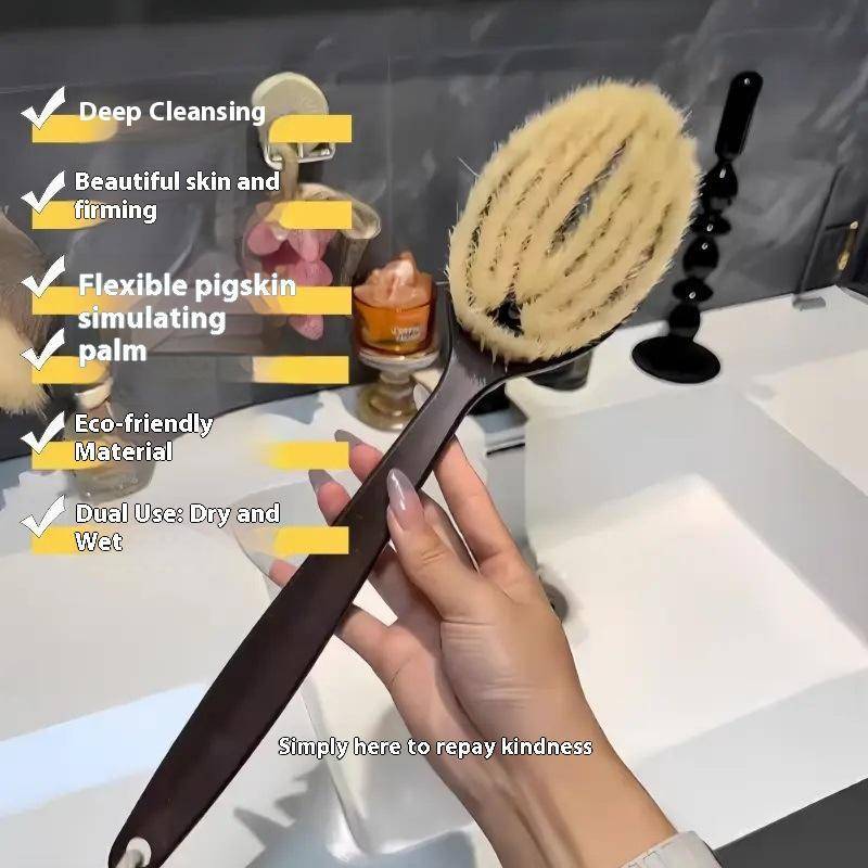 TVKR Body Brush Tay cầm dài Tắm Ba Scrubber Boar Lông hoàn hảo Chải da khô cần thiết cho da tẩy tế bào chết Dụng cụ tắm OIK
