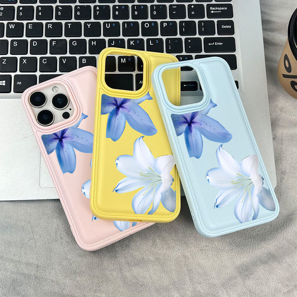 Ốp điện thoại họa tiết hoa ly xanh cho iPhone 17/16 Pro Max/15/14/13/12/11