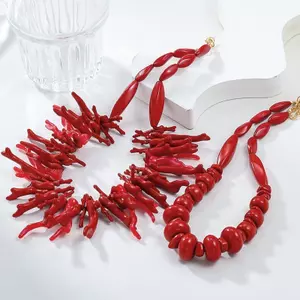 ECK 2 Chiếc Vintage Phóng Đại San Hô Đỏ Nelace Dành Cho Nữ Thời Trang Bé Gái Phong Cách Boho Tuyên Bố Retro Nelaces Mỹ Trang Sức Quà Tặng HOT