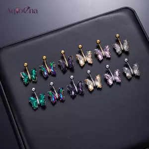 AqToCna Thép Không Gỉ Bướm Bụng Nút Nhẫn Rốn Xuyên Nhẫn Nữ Cô Gái Gợi Cảm Bụng Xuyên Nhẫn Cơ Thể Trang Sức AqToCna