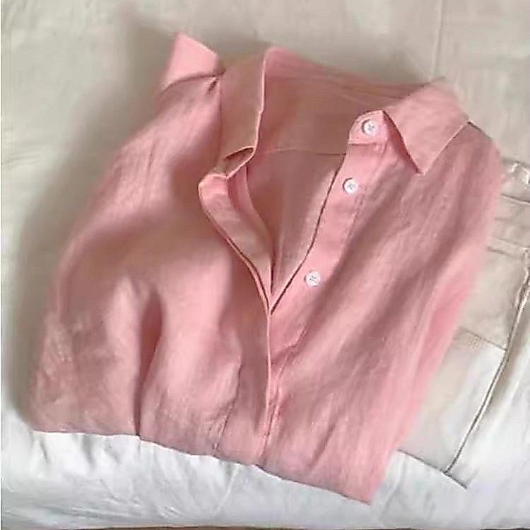 [Hàng mới về] Áo khoác sơ mi màu hồng Tencel Nữ mùa hè Phong cách lười biếng Cổ áo Polo chống nắng mỏng dáng rộng hàng đầu
