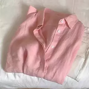 Áo khoác sơ mi màu hồng Tencel Nữ mùa hè Phong cách lười biếng Cổ áo Polo chống nắng mỏng dáng rộng hàng đầu