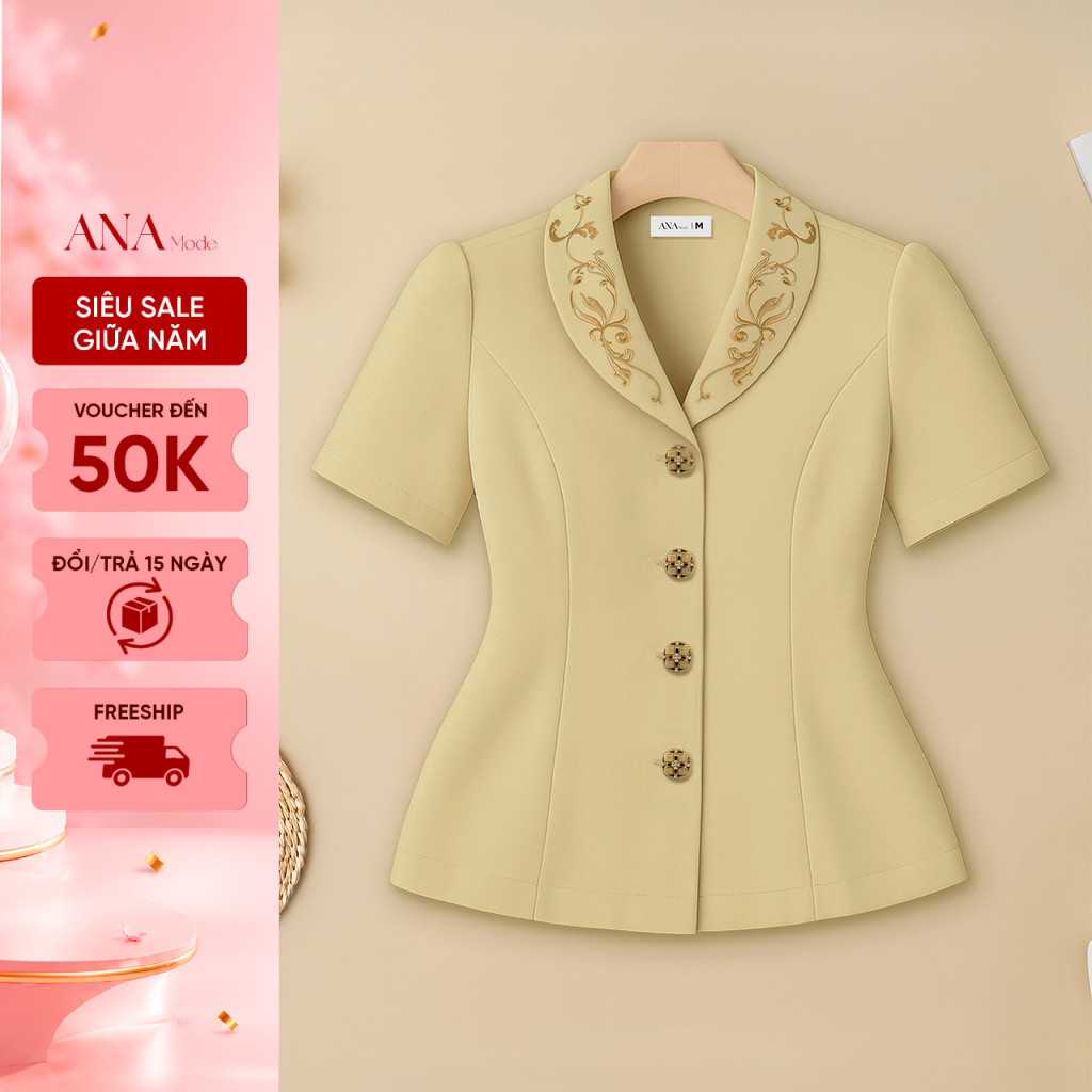 Áo Kiểu Form Rộng Trung Niên ANA Mode Chất Liệu Cotton Lạnh Thanh Lịch Đi Tiệc Quà Tặng Mẹ AK25CHD13