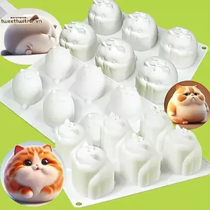 TRTR 3D Mèo Pudding Khuôn Động Vật Mousse Sô Cô La Khuôn Silicon DIY Bánh Món Tráng Miệng Khuôn Cho Tiệc Sinh Nhật Ngày Lễ Vật Dụng Nhà Bếp VN