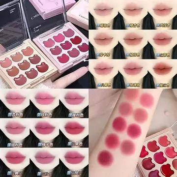 Màu sắc thật có thể điều chỉnh!Chín Màu Màu Son Môi Son Palette Dưỡng Ẩm Chống Dính Cốc Son Môi Môi Men Nhung Matte Free