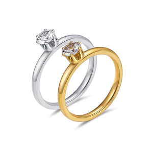 Nhẫn thép không gỉ mạ vàng với zircon, thiết kế vòng cung đẹp mắt, làm từ thép titan siêu mịn