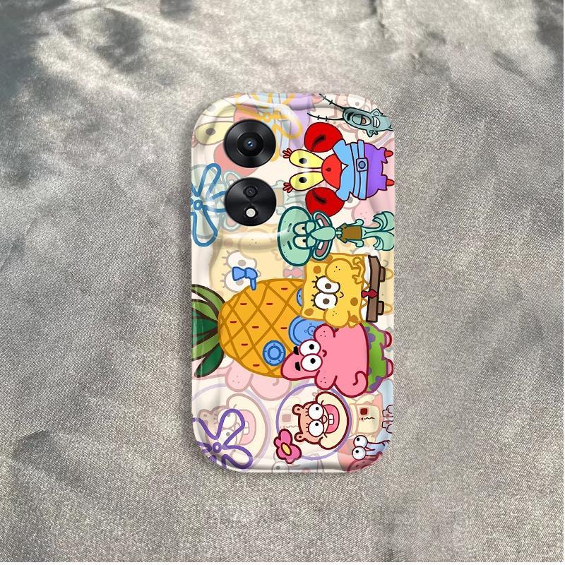 Thích hợp cho OPPO A18 A38 A58 A60 A17 A17K 4G 3D Điện thoại thông minh TPU mềm SpongeBob SquarePants Vỏ điện thoại chống sốc