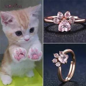 AqToCna Mèo Móng Vuốt Mở Nhẫn Nữ Vàng Hồng Pha Lê Zircon Nhẫn Quà Tặng AqToCna