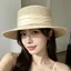 Mũ chống nắng mùa hè PYCOU, Mũ ống hút có thể điều chỉnh vành rộng, Trang trí ruy băng kiểu Pháp Mũ phẳng đa năng thoáng khí cho nữ
