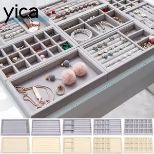 Khay trưng bày vòng cổ YICA, Hộp lưu trữ trang sức nhung nhung có thể xếp chồng lên nhau, Giá đỡ bông tai Khay tổ chức Vòng cổ vòng tay