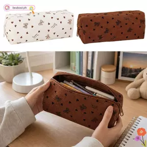 Bút chì BEABOUT, Túi đựng bút di động vải nhung, Túi đựng bút chì dung lượng lớn in nơ đơn giản