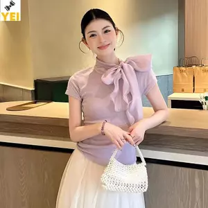 < YEI > Áo thun dệt kim ngắn tay ngọt ngào kiểu Pháp mùa hè dành cho nữ mới