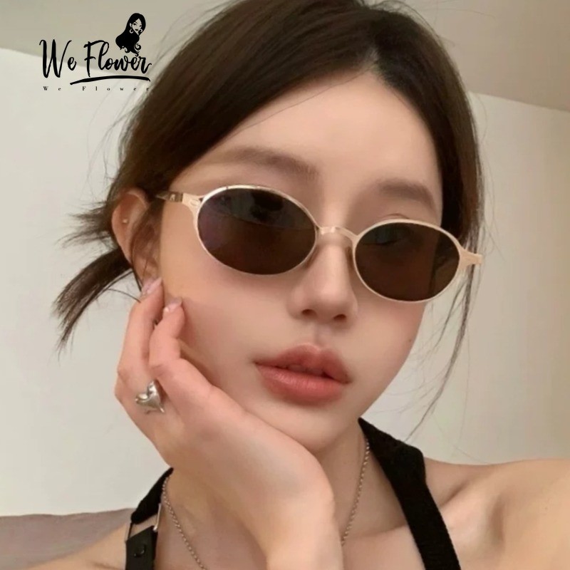 We Flower Vintage Vàng Kim Loại Khung Hình Bầu Dục Kính Mát Dành Cho Nữ UV400 Bảo Vệ Ống Kính Sắc Thái Kính Nắng Kính Mắt