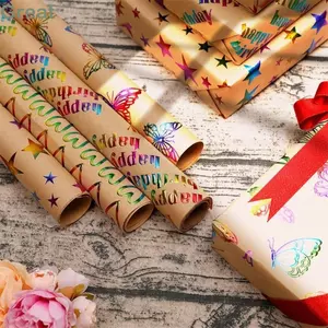 Giấy đóng gói Kraft TUYỆT VỜI, Giấy gói Bronzing đầy màu sắc thủ công DIY, Chúc mừng sinh nhật Bronzing Giấy gói quà kim loại Sinh nhật