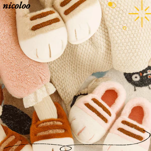 NICOLOO 1 Đôi Dép Mèo, Lông Tơ Đóng Gót Lông Tơ Trượt, Ấm Áp Đáng Yêu Không Trượt Động Vật Vuốt Dép Giày Gia Đình